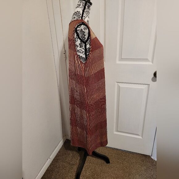 Espresso red and Metallic gold shimmer striped dress - Picture 2 of 6